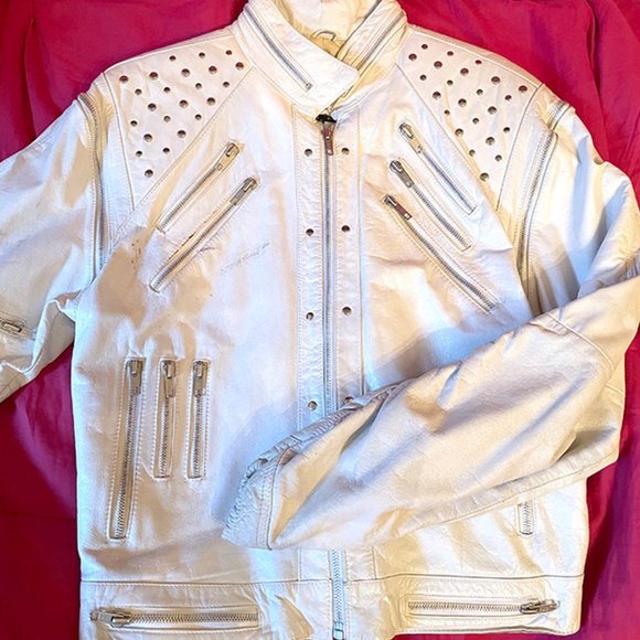 Vintage 1980s white leather jacket with 21 zippers! Sleeves zip off - Picture 1 of 9